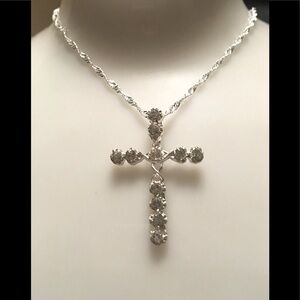 Infinity Cross W/Rhinestone On Pendant On A SS925 Necklace